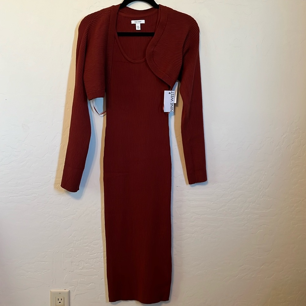 Nine West 2-piece sweater Midi dress. Tank top. Dress & crop jacket. Sz Med. NWT